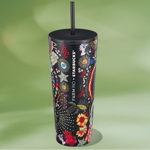 Starbucks x FARM Rio NWT Travel Tumbler Black Rainbow Brazil 24 Ounces - Picture 2 of 5